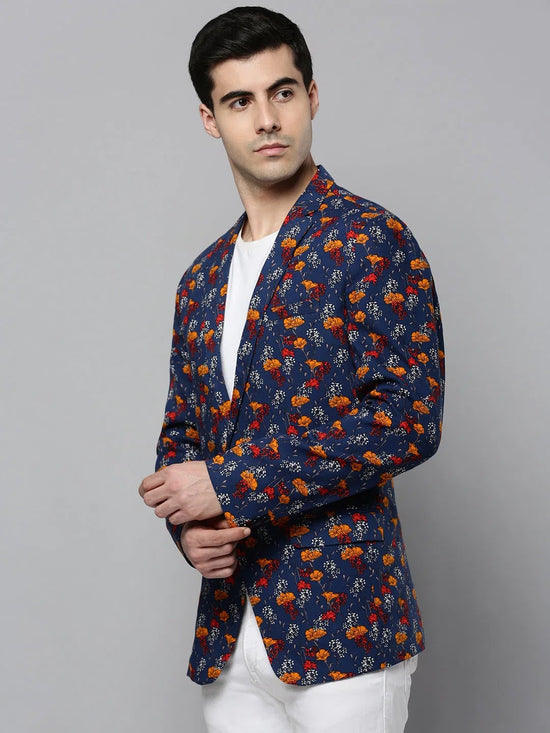 Men Blue Printed Blazer-SOBLZ-297-Navyblue