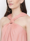 Draped ring neck flare dress in Dusty Pink