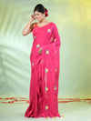 All Over Thread Embroidery Pink Cotton Handspun Saree-MA62CH33660052