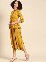 Peplum with dhoti Jumpsuit in Mustard Print