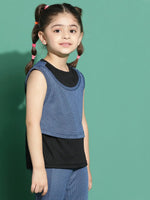 Tales & Stories Black & Blue Sleevless T-Shirt For Girls