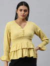 Women's Solid Yellow Top-AE-10229-Yellow