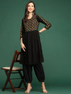 Women's Black Embroidered Anarkali Kurta-GW-1576-Black