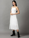 Women's White Solid Fit and Flare Dress-AE-15706-White