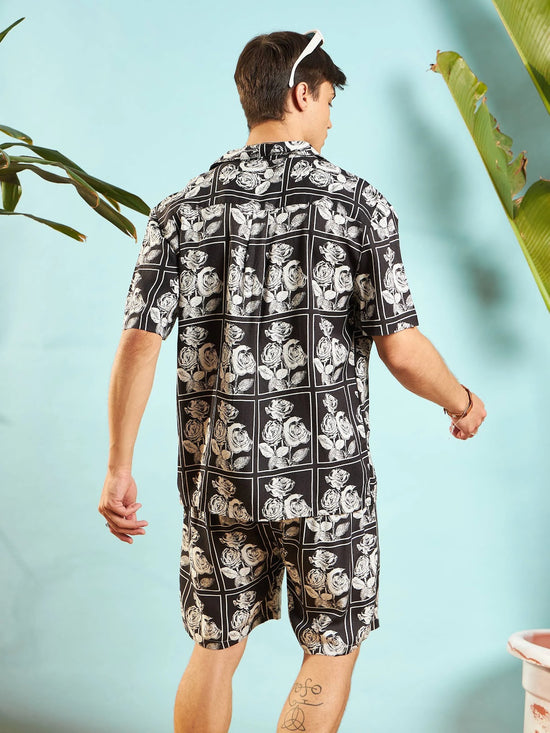 Men White & Black Floral Relax Fit Shirt