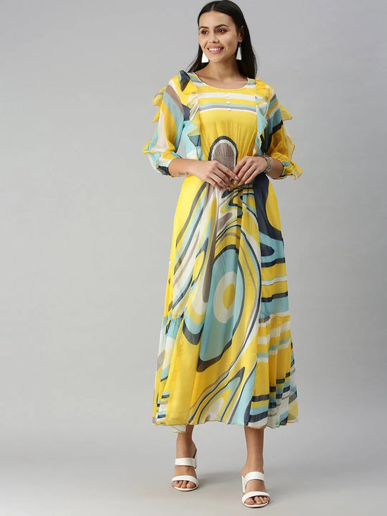 Women's YellowMulti Graphics A-Line Kurta-DW-1472-Yellowmulti