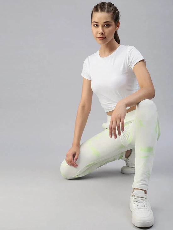 Women's White Tie Dye Track Pants-AF-1772-Whitegreen