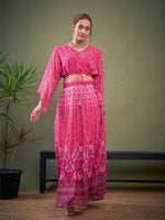 Women Pink Floral Anarkali Skirt-SHSKR30426XS