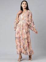 Women Peach Floral Maxi Dress-DW-4837-Peach