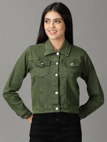 Women's Olive Solid Open Front Jacket-GZ-5577-Olive