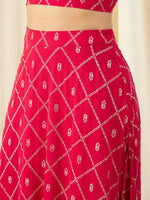 Crop top With Back tie and Flared Skirt in Magenta Color