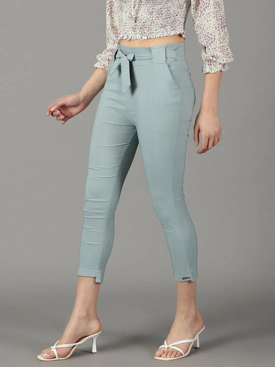 Women's Grey Solid Cigarette Trouser-AL-6272-Grey