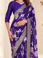 Saree Mall Women's Georgette Purple Embellished Designer Saree With Blouse Piece-MOKSHA105