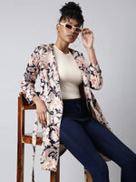 Women Floral Longline Beige Trench Coat-246-Beige