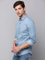 Men Blue Solid Casual Shirt-SUPERDENIM-3378-2-Blue