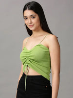 Women's Green Solid Fitted Crop Top-MW-1055-Limegreen