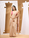 Beige Cotton Handwoven Soft Saree With Texture Designs-MA53CT041710056