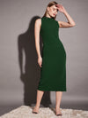 Sleeveless high neck bodycon midi dress in Green Color