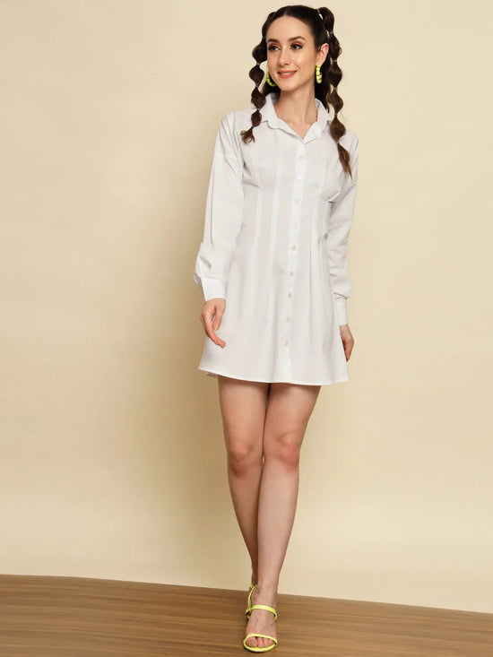 White Dart Detail Shirt Dress