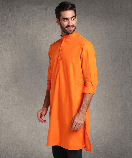 Hangup Men Standard Solid Men's Indian Wear-Orange_6_111_Kurta