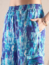 Women Blue Brushstroke Tie Shirt With Ruched Cargo Pants