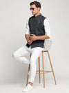 Men Charcoal Mandarin Collar Solid Nehru Jacket-AK-12527-20-Charcoal