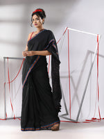 Black Cotton Saree With Sequined Pallu-MA55CT06520114