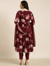 Women Anarkali Maroon Floral Kurta and Trousers Set Comes With Dupatta-BC-SK-1918-Maroon