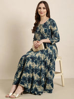 Women Anarkali Blue Floral Kurta-AT-1419-LG-Blue