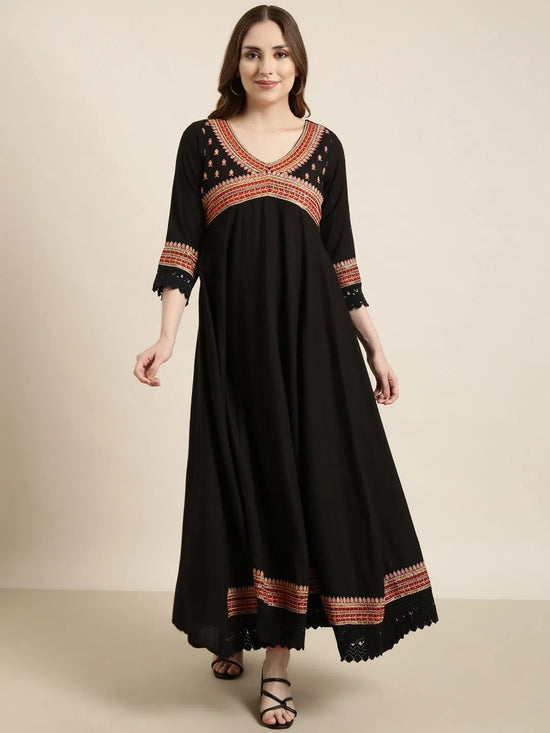 Women Anarkali Black Embellished Kurta-GW-4160-Black