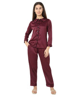 Smarty Pants Women's Silk Satin Wine Color Night Suit-SMNSP-925C-S