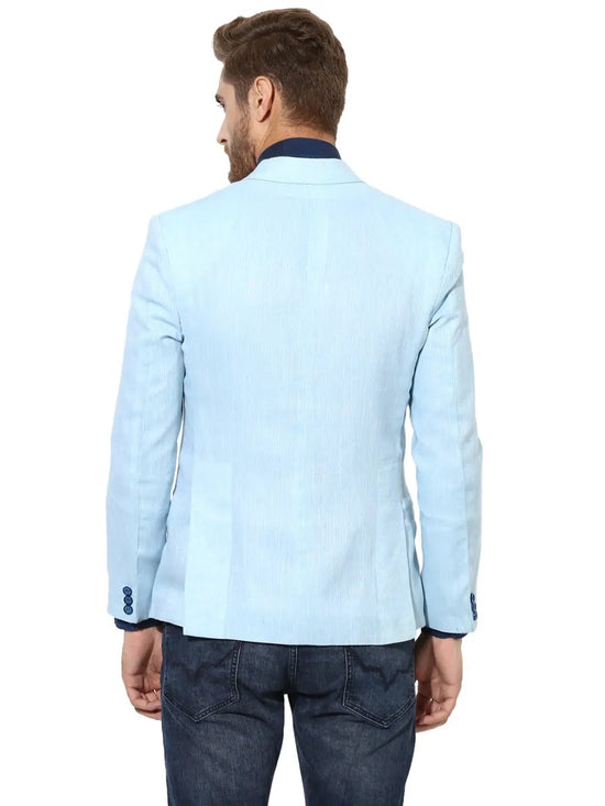 Hangup Men Standard Solid Men Formalwear-AquaLinenBlazer