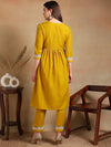 Ahika Women Yellow Silk Blend Embroidered A-Line Kurta Pant Set