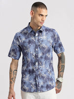 Men Spread Collar Floral Blue Casual Shirt-NAHAR-2156-Blue