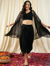 Crop Top with Draped Skirt And Cape in Black Color