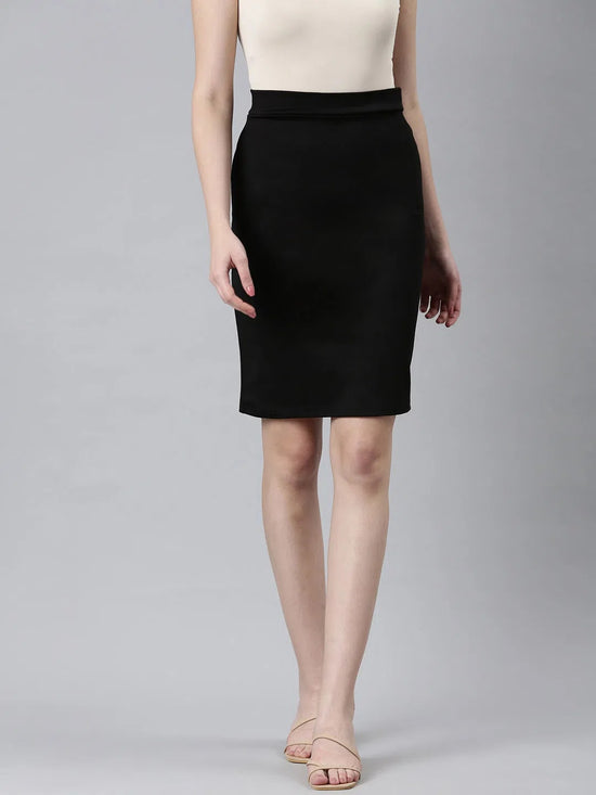 Women Black Solid Pencil Skirt-AE-10610-Black