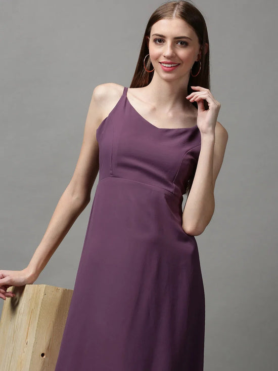 Women's Violet Solid A-Line Dress-AE-15057-Violet