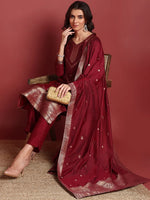 Ahika Polyester Ethnic motifs Maroon Indian Ethnic-PKSKD2401_XS