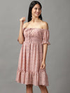 Women's Pink Floral Fit and Flare Dress-HQ-12-Peach