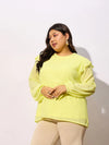 Women Yellow Dobby Round Neck Top