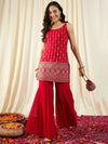 Kurta With Sharara in Red Color