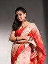 Ecru Cotton Soft Saree With Ikkat Style-MA54BCT041400024