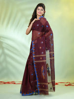 Maroon Cotton Saree With Temple Borders-MA66CT43830051