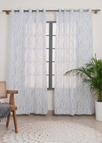 Grass fileds  100% cotton sheer floral curtain for living room -  Light filtering - Blue - Pack of 1-230424041