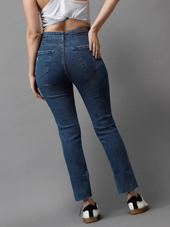 Women's Blue Solid Slim Fit Denim Jeans-GZ-5180-2-Blue