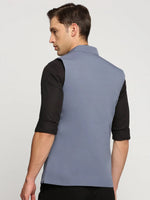 Men Grey Mandarin Collar Solid Nehru Jacket-AK-2250-1-Grey