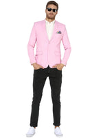 Hangup Men Standard Solid Men Formalwear-BabyPinkLinenBlazer