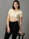 Women's Beige Solid Wrap Crop Top-RRS-10-Beige