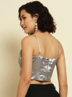 Grey Satin Party Crop Top