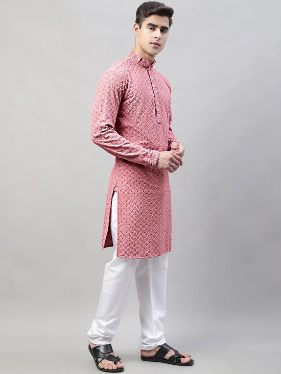 Sequins Embroidered Kurta Pyjama-JOKP-678Coral